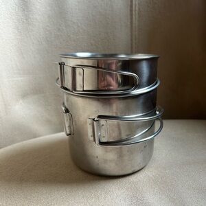 Stainless Steel Stackable Camping Cookware Set - Smaller Cup is Peak1 brand